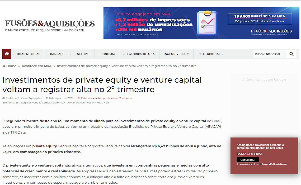 Investimentos de private equity e venture capital voltam a registrar alta no 2 trimestre